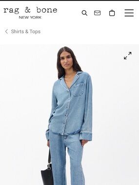 Rag & Bone Miramar Zoe Blue Soft Slink Long Sleeve Lounge Shirt XS/S $238 nwot